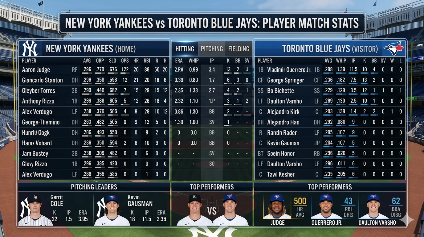 new york yankees vs toronto blue jays match player stats